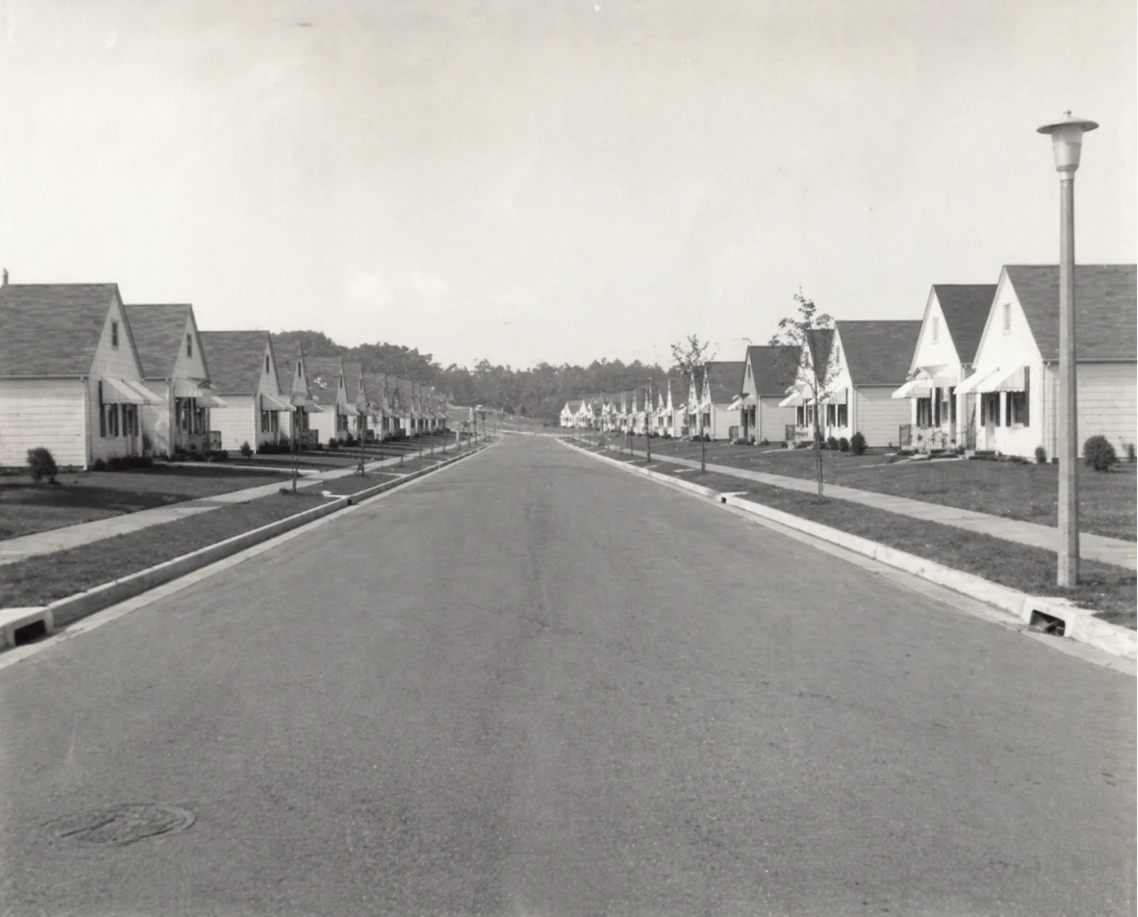 baby-boomers-suburb empty suburban street with uniform houses and no visible activity