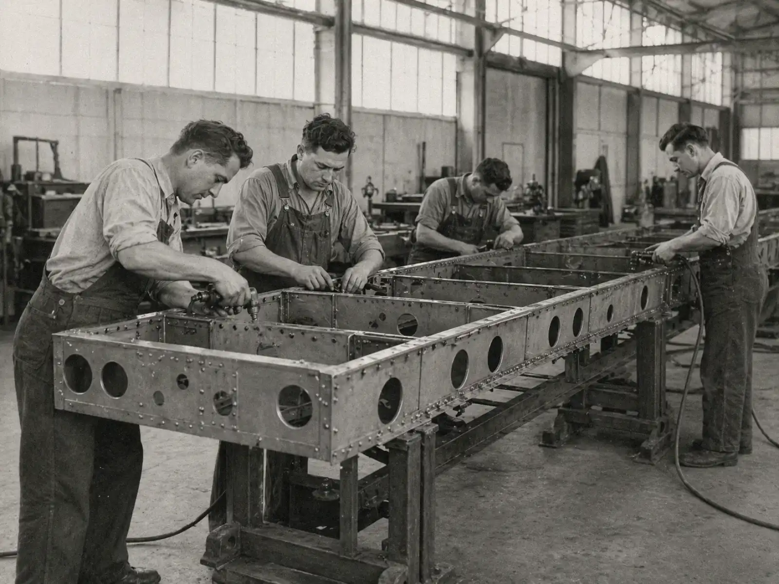 silent generation factory workers black and white